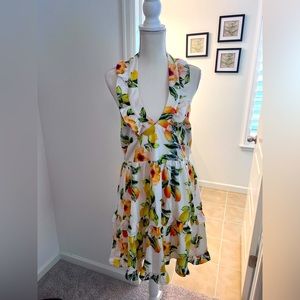 NWT NSR white lemon and flower summer halter dress ruffles XL